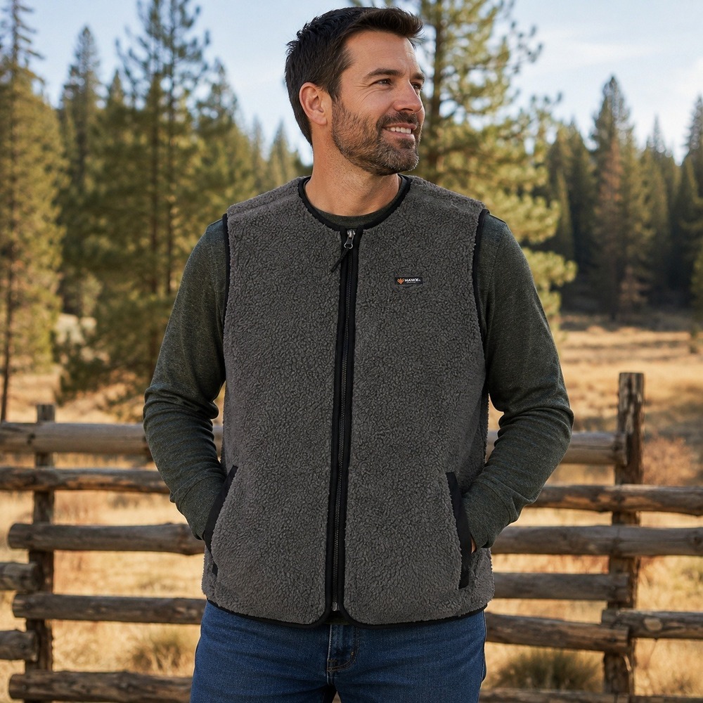 HAWX Men's L Gray Sherpa Fleece Vest Full Zip Workwear Outdoor Pockets